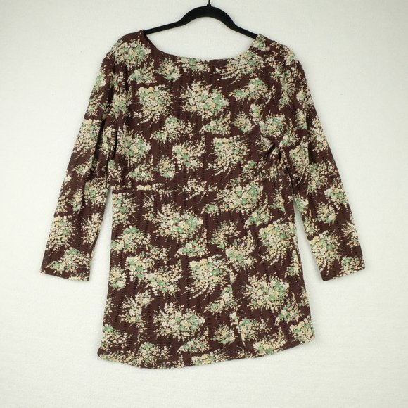 Nine West Womens Shirt Top Large Brown Green Floral Retro Cottagecore Peplum - Picture 4 of 8
